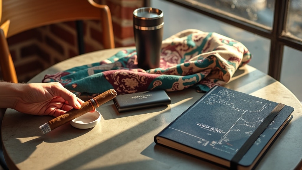 Café table with travel gifts
